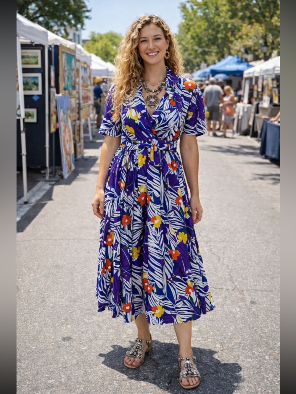 Vintage 80th  Rare Rouie Multicolor Dress 6.